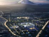Une capture d'image présentant Woven City , la ville intelligente de Toyota, au pied du mont Fuji.